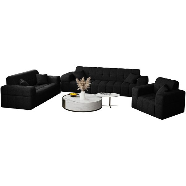 Fun Möbel Polstergarnitur Sofaset Designersofa NANCY 3-2-1, (Set, inkl. 5 Zierkissen), Rundumbezug