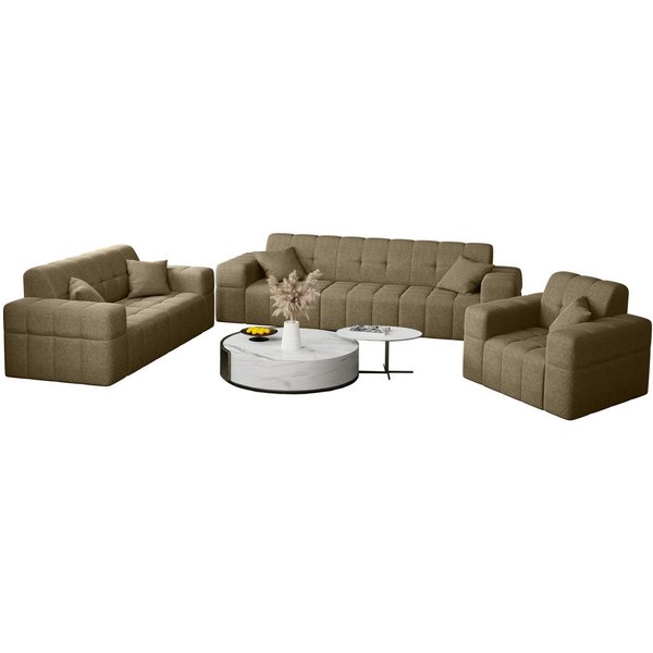 Fun Möbel Polstergarnitur Sofaset Designersofa NANCY 3-2-1, (Set, inkl. 5 Zierkissen), Rundumbezug
