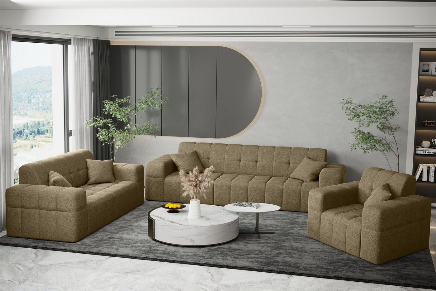Fun Möbel Polstergarnitur Sofaset Designersofa NANCY 3-2-1, (Set, inkl. 5 Zierkissen), Rundumbezug – Bild 2 von 5