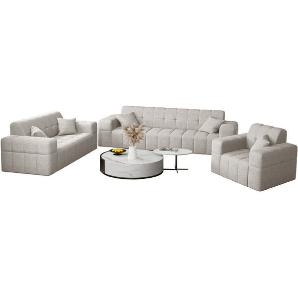 Fun Möbel Polstergarnitur Sofaset Designersofa NANCY 3-2-1, (Set, inkl. 5 Zierkissen), Rundumbezug