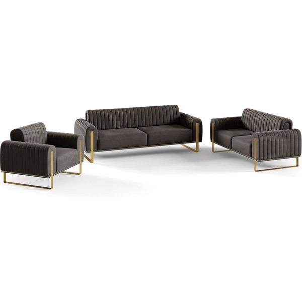 Fun Möbel Polstergarnitur Sofaset Designersofas VALERIE 3-2-1 in Stoff Elisa Velvet, Rücken echt bezogen