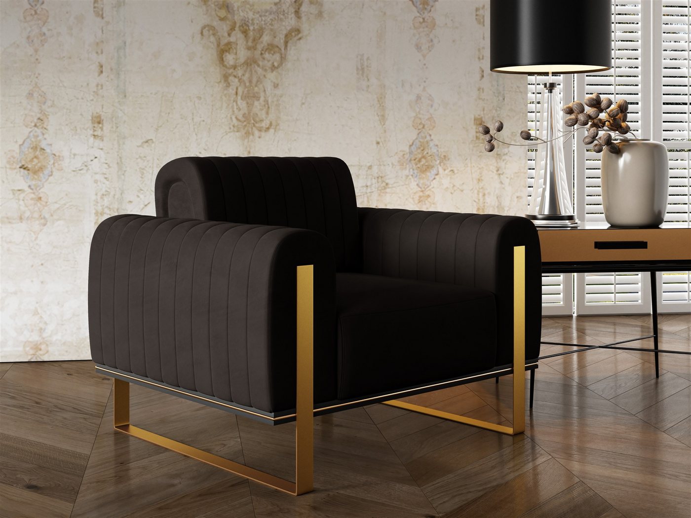 Fun Möbel Polstergarnitur Sofaset Designersofas VALERIE 3-2-1 in Stoff Elisa Velvet, Rücken echt bezogen – Bild 5 von 5