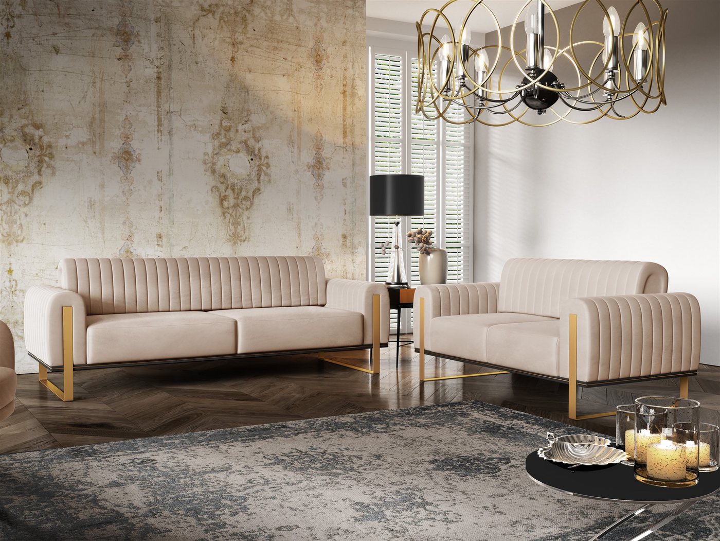 Fun Möbel Polstergarnitur Sofaset Designersofas VALERIE 3-2 in Stoff Elisa Velvet, (2-tlg., 2 Sofas), Rückenlehne verstellbar, Rundumbezug – Bild 2 von 5