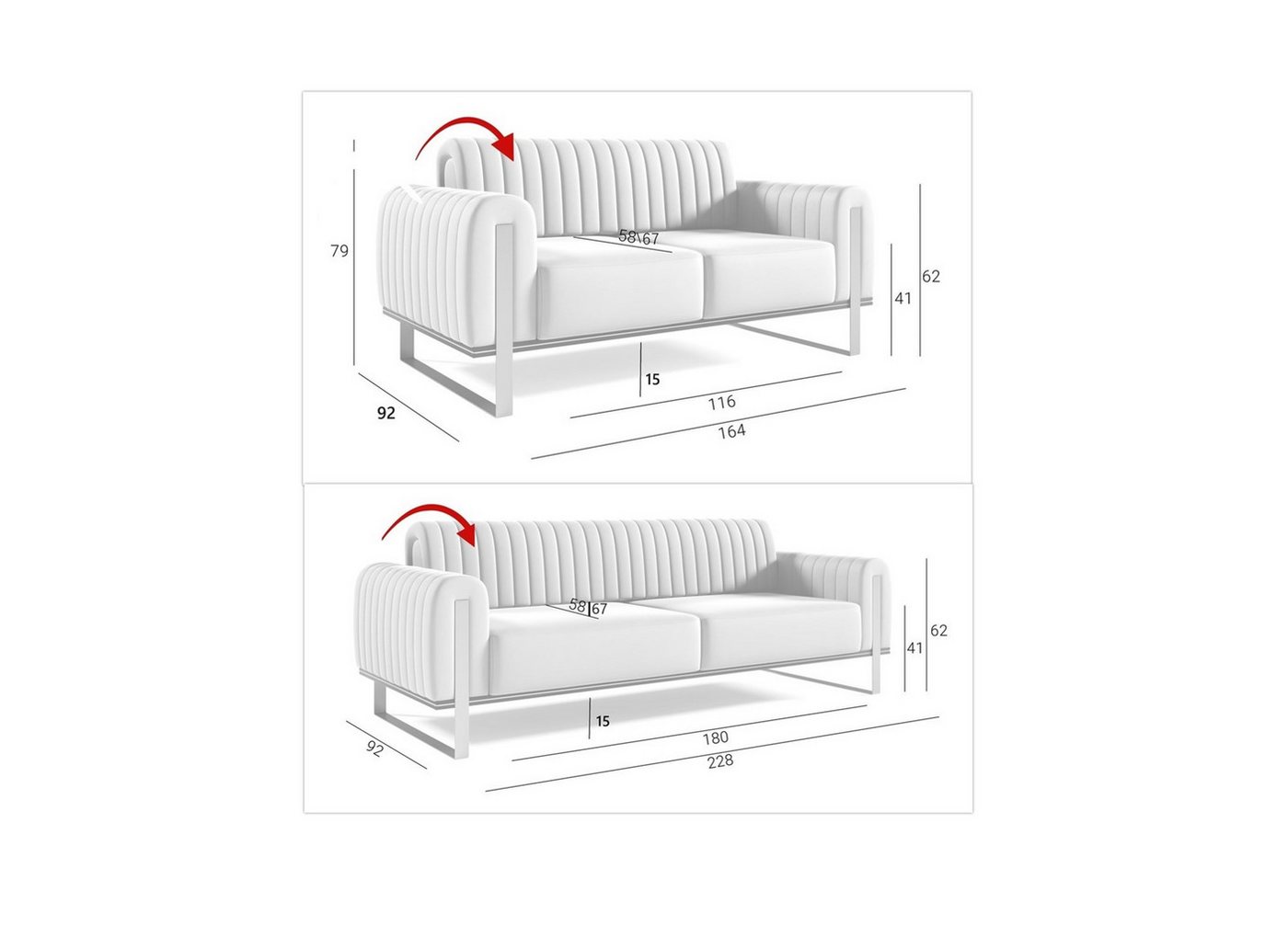 Fun Möbel Polstergarnitur Sofaset Designersofas VALERIE 3-2 in Stoff Elisa Velvet, (2-tlg., 2 Sofas), Rückenlehne verstellbar, Rundumbezug – Bild 5 von 5