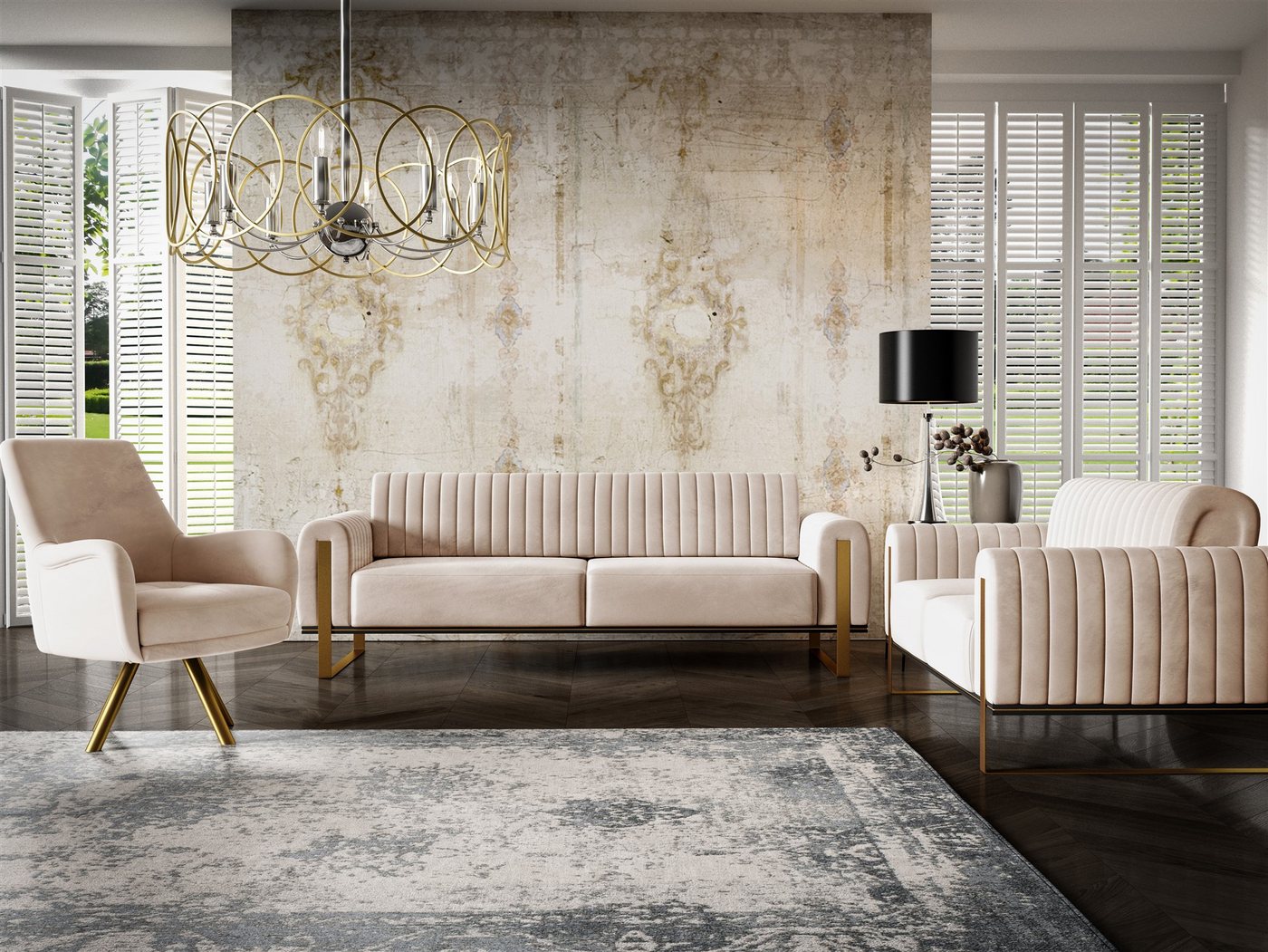 Fun Möbel Polstergarnitur Sofaset Designersofas VALERIE 3-2-1 in Stoff Elisa Velvet, (3-tlg., 2 Sofas und 1 Sessel), Rückenlehne verstellbar, Drehbarer Sessel,  – Bild 2 von 5