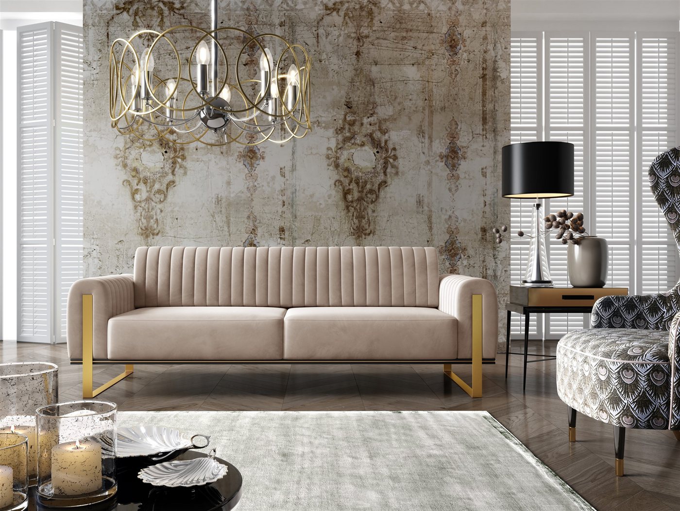 Fun Möbel Polstergarnitur Sofaset Designersofas VALERIE 3-2-1 in Stoff Elisa Velvet, (3-tlg., 2 Sofas und 1 Sessel), Rückenlehne verstellbar, Drehbarer Sessel,  – Bild 3 von 5