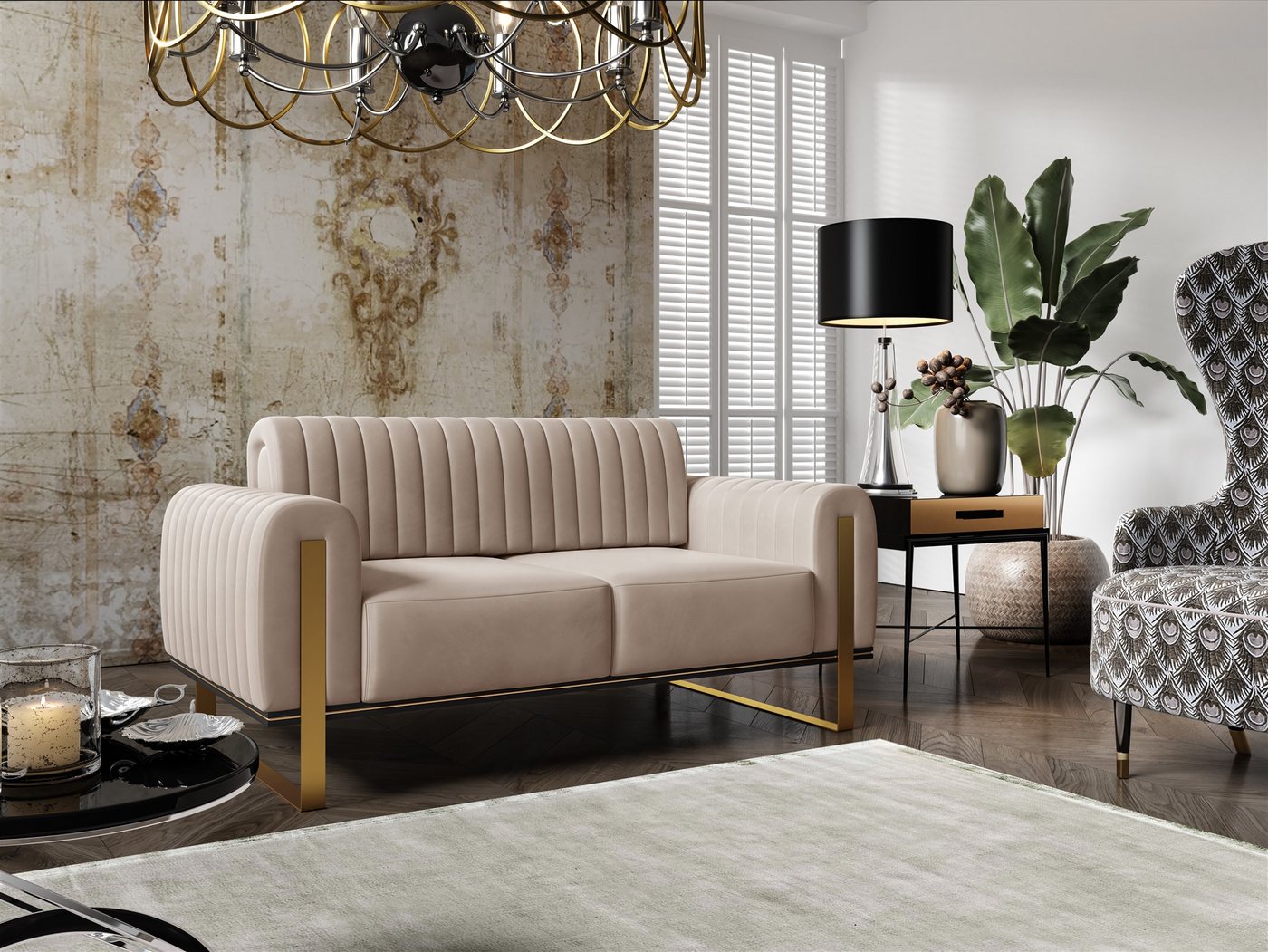 Fun Möbel Polstergarnitur Sofaset Designersofas VALERIE 3-2-1 in Stoff Elisa Velvet, (3-tlg., 2 Sofas und 1 Sessel), Rückenlehne verstellbar, Drehbarer Sessel,  – Bild 4 von 5
