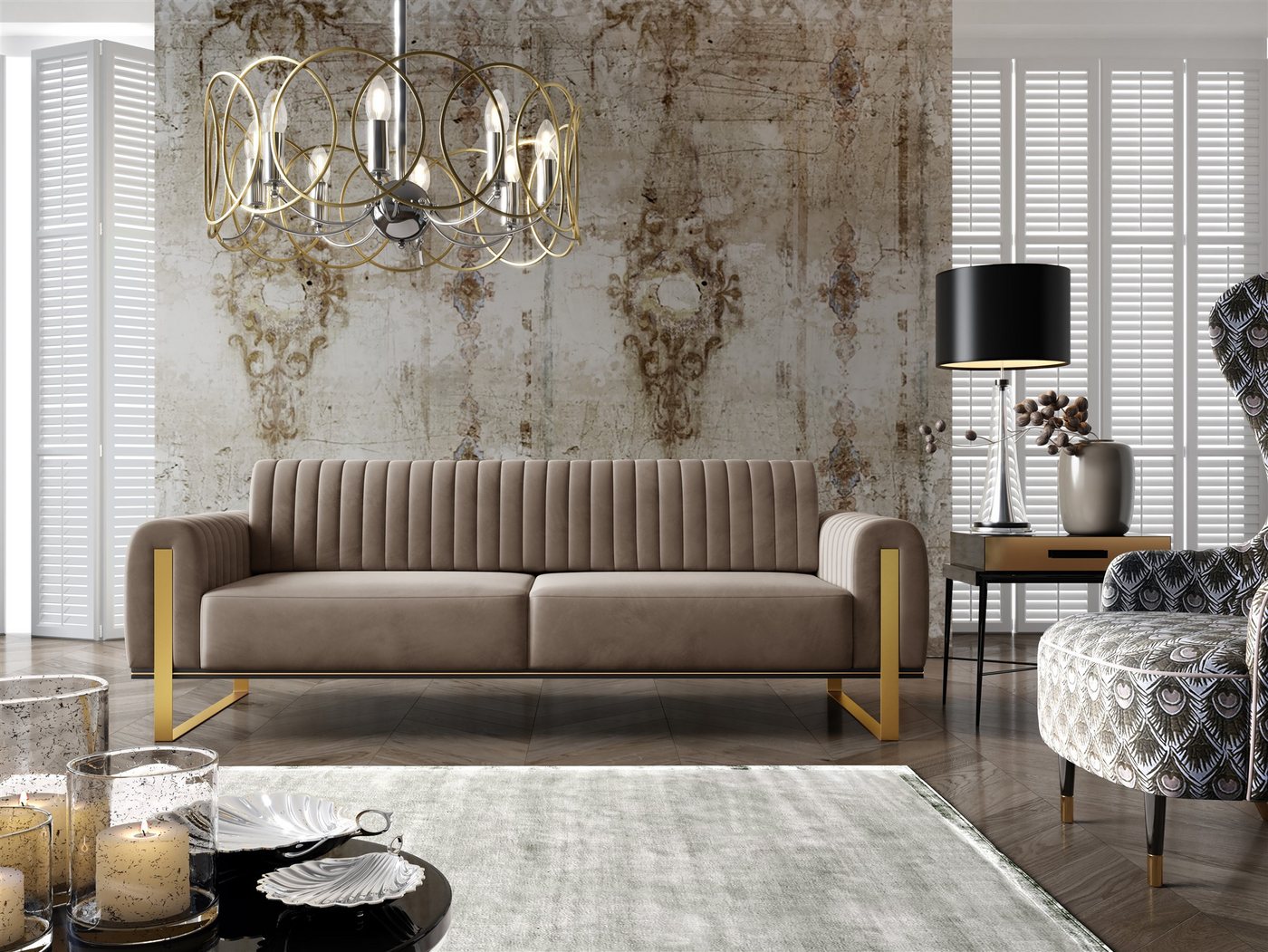 Fun Möbel Polstergarnitur Sofaset Designersofas VALERIE 3-2-1 in Stoff Elisa Velvet, (3-tlg., 2 Sofas und 1 Sessel), Rückenlehne verstellbar, Drehbarer Sessel,  – Bild 3 von 5
