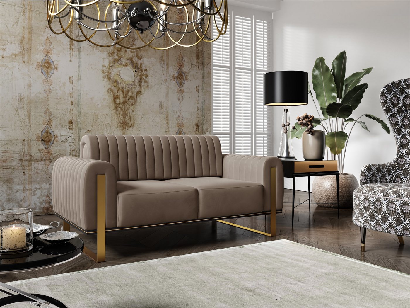 Fun Möbel Polstergarnitur Sofaset Designersofas VALERIE 3-2-1 in Stoff Elisa Velvet, (3-tlg., 2 Sofas und 1 Sessel), Rückenlehne verstellbar, Drehbarer Sessel,  – Bild 4 von 5