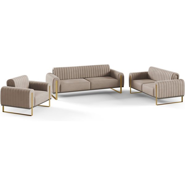 Fun Möbel Polstergarnitur Sofaset Designersofas VALERIE 3-2-1 in Stoff Elisa Velvet, Rücken echt bezogen