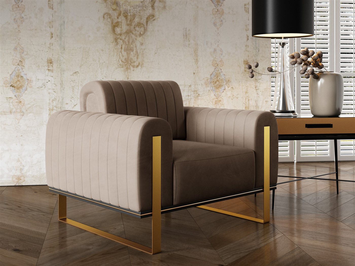 Fun Möbel Polstergarnitur Sofaset Designersofas VALERIE 3-2-1 in Stoff Elisa Velvet, Rücken echt bezogen – Bild 5 von 5