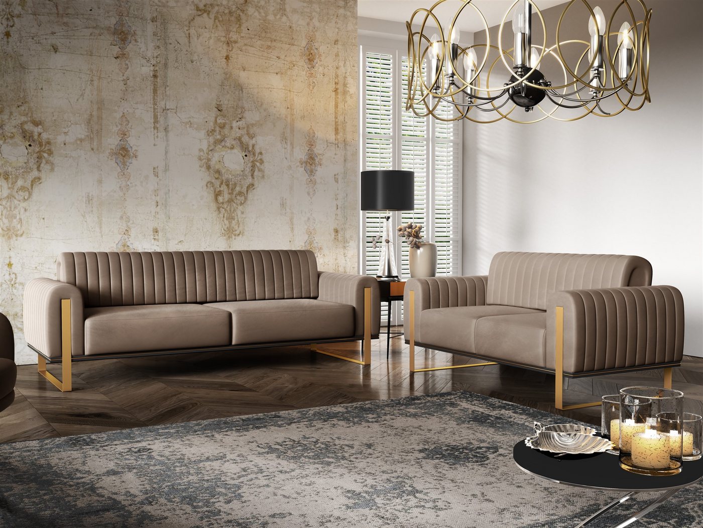 Fun Möbel Polstergarnitur Sofaset Designersofas VALERIE 3-2 in Stoff Elisa Velvet, (2-tlg., 2 Sofas), Rückenlehne verstellbar, Rundumbezug – Bild 2 von 5