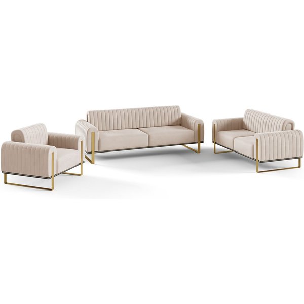 Fun Möbel Polstergarnitur Sofaset Designersofas VALERIE 3-2-1 in Stoff Elisa Velvet, Rücken echt bezogen