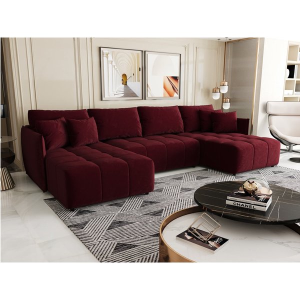 Fun Möbel Wohnlandschaft Sofa TREVISO in U-Form mit Schlaffunktion in Stoff Monolith, Rücken echt bezogen