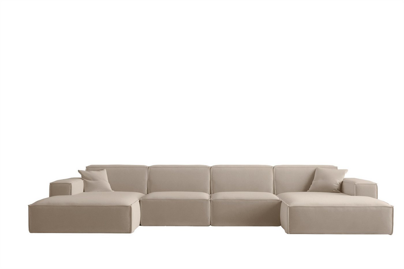 Fun Möbel Wohnlandschaft U-Form CELES PREMIUM Stoff Ascot Bukla oder Opera Velvet, Breite 379 cm, inkl. 2 Zierkissen – Bild 2 von 5
