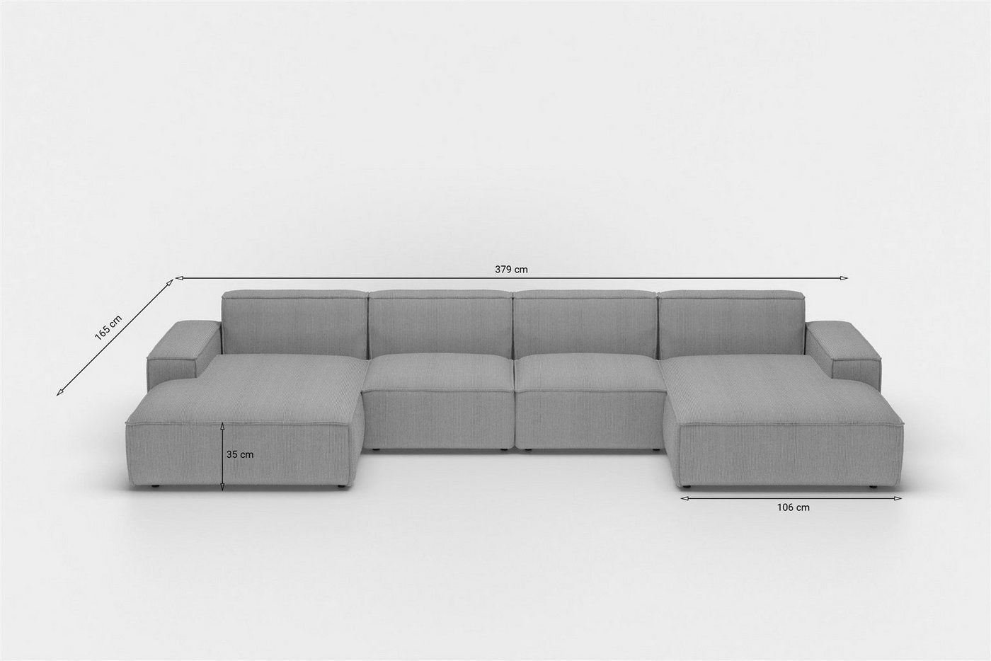 Fun Möbel Wohnlandschaft U-Form CELES PREMIUM Stoff Ascot Bukla oder Opera Velvet, Breite 379 cm, inkl. 2 Zierkissen – Bild 3 von 5