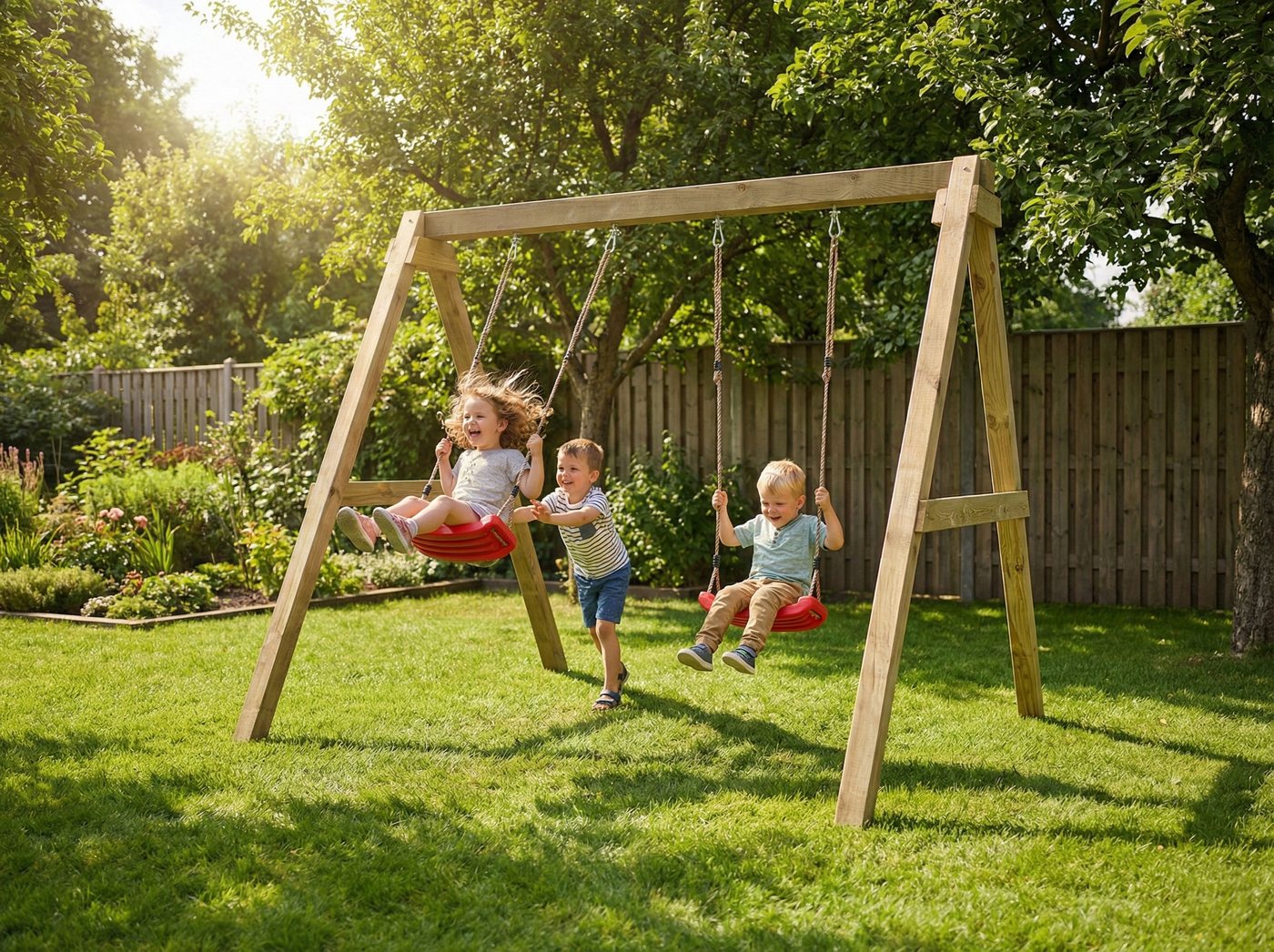 FUNGOO Doppelschaukel MaxPlay - Swing, mit Sitzen und Bodenankern – Bild 2 von 5