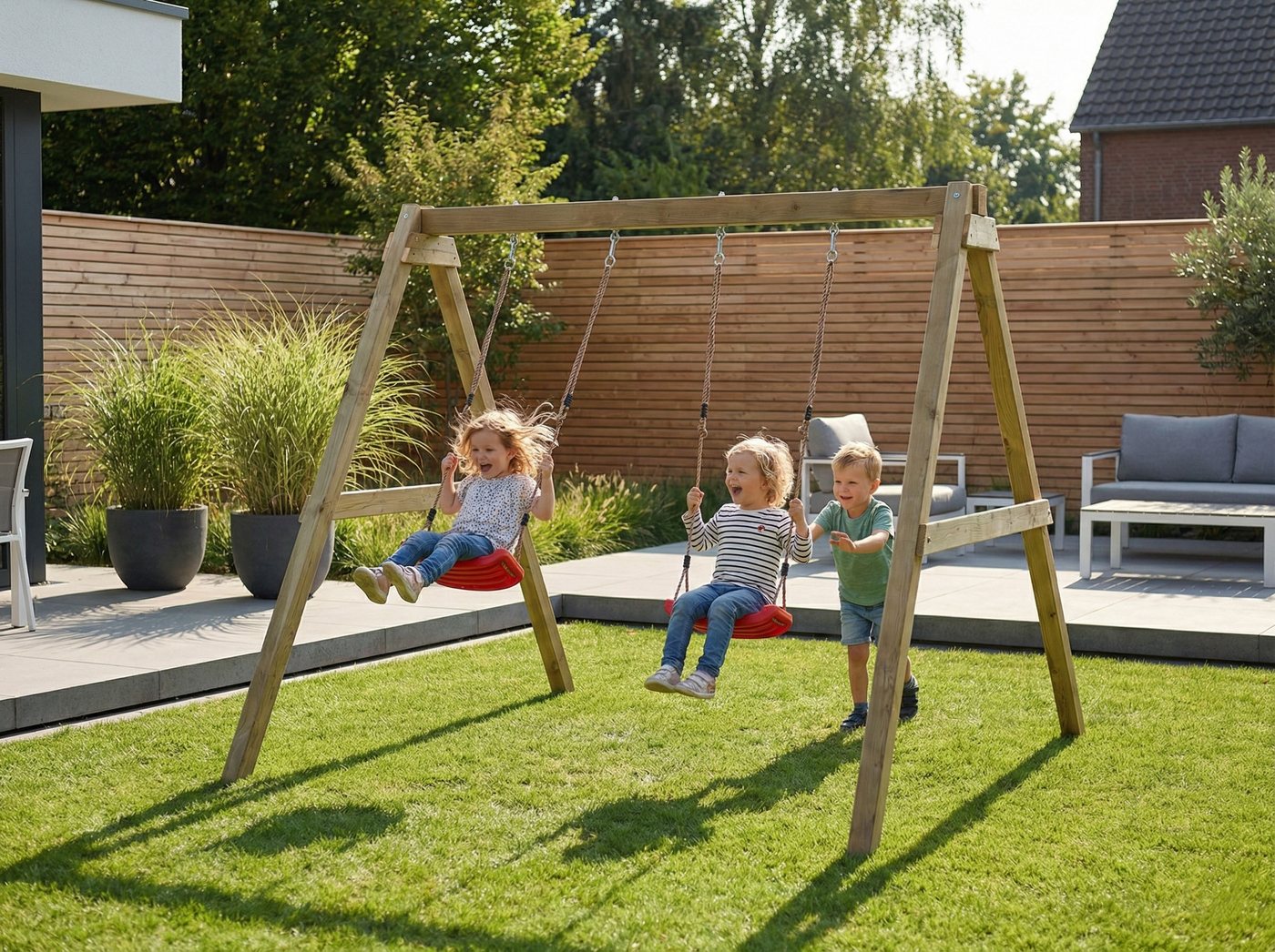 FUNGOO Doppelschaukel MaxPlay - Swing, mit Sitzen und Bodenankern – Bild 3 von 5