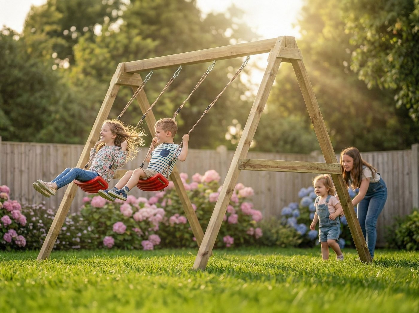 FUNGOO Doppelschaukel MaxPlay - Swing, mit Sitzen und Bodenankern – Bild 5 von 5