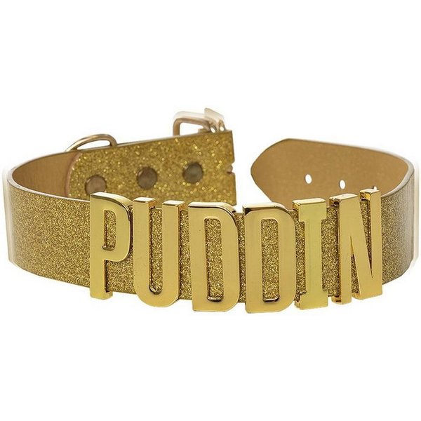 Funidelia Textilband Suicide Squad – Harley Quinn Puddin Kette, Goldenes Lederhalsband der crazy Antiheldin
