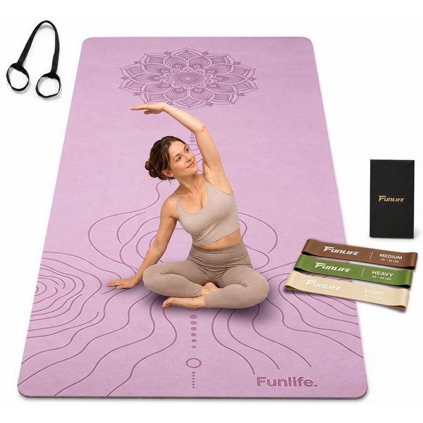 FunLife Yogamatte EXTRA WIDE 80 CM – einzeln oder mit 3 Widerstandsbändern (Set, Yogamatte, Tragegurt), extra breit, 8 mm gepolstert, rutschhemmend