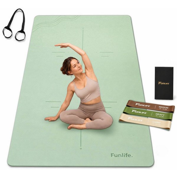 FunLife Yogamatte EXTRA WIDE 80 CM – einzeln oder mit 3 Widerstandsbändern (Set, Yogamatte, Tragegurt), extra breit, 8 mm gepolstert, rutschhemmend