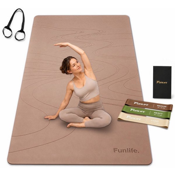 FunLife Yogamatte EXTRA WIDE 80 CM – einzeln oder mit 3 Widerstandsbändern (Set, Yogamatte, Tragegurt), extra breit, 8 mm gepolstert, rutschhemmend