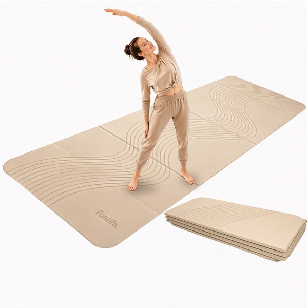 FunLife Yogamatte FOLD Design-Edition – Einzelmatte oder Set mit 3 Fitnessbändern (Einzelmatte), 10 mm dick, faltbar, platzsparend, 190 × 66 cm