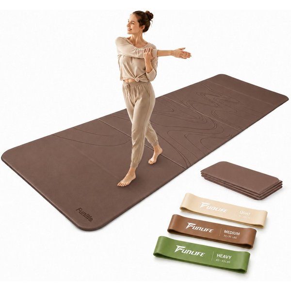 FunLife Yogamatte FOLD Design-Edition – Einzelmatte oder Set mit 3 Fitnessbändern (Einzelmatte), 10 mm dick, faltbar, platzsparend, 190 × 66 cm