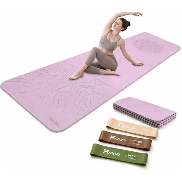FunLife Yogamatte FOLD Design-Edition – Einzelmatte oder Set mit 3 Fitnessbändern (Einzelmatte), 10 mm dick, faltbar, platzsparend, 190 × 66 cm