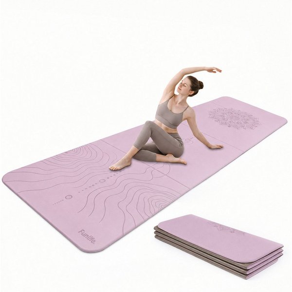 FunLife Yogamatte FOLD Design-Edition – Einzelmatte oder Set mit 3 Fitnessbändern (Einzelmatte), 10 mm dick, faltbar, platzsparend, 190 × 66 cm
