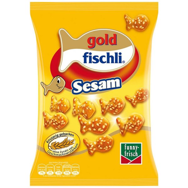 funny-frisch Knabberei, funny frisch Goldfischli Sesam knusprig goldbraun gebacken 100g