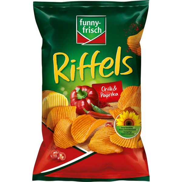 funny-frisch Knabberei, funny frisch Riffles Chili und Paprika beste Kartoffeln 150g
