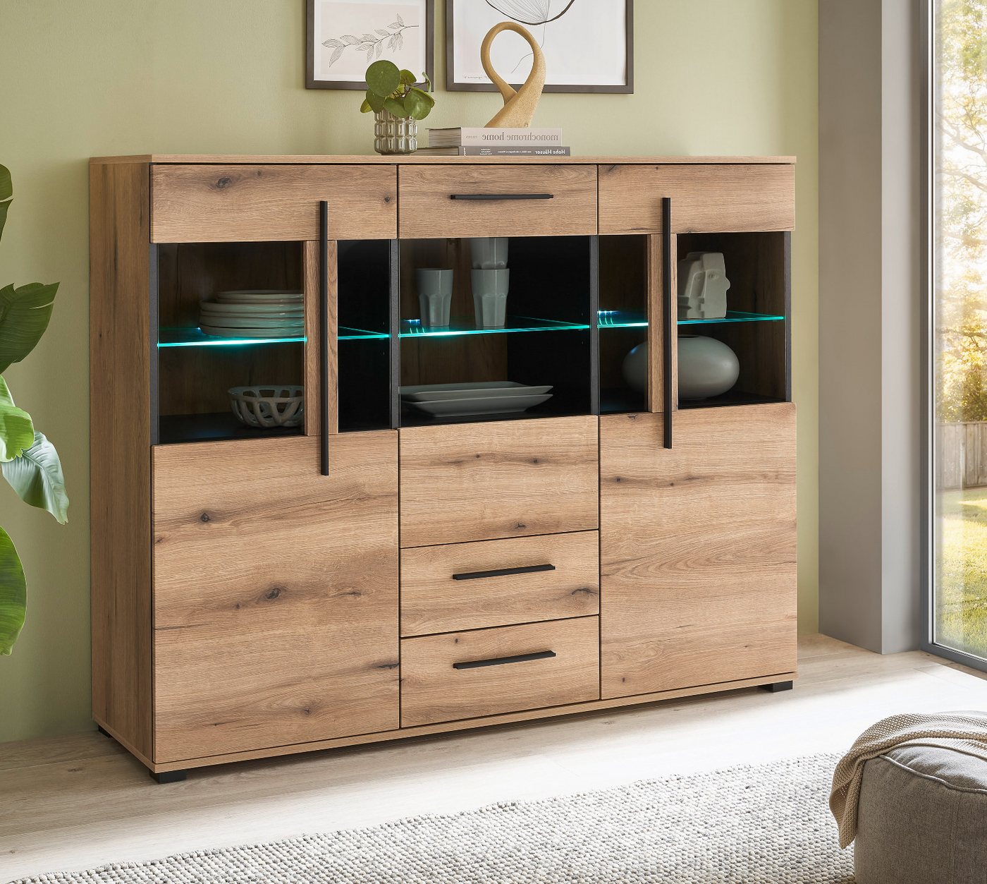Furn.Design Highboard Design-D (Vitrine in Evoke Eiche Dekor, 160 x 126 cm), 11 Fächer, Soft-Close-Funktion – Bild 3 von 5