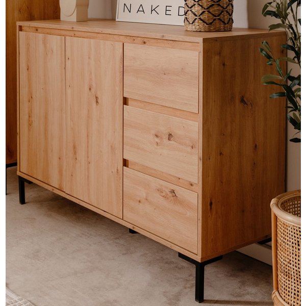 Furn.Design Kommode Bastia (Sideboard in Eiche Artisan, 3 Schubladen, 2-türig, 120 x 87 cm), mit viel Stauraum