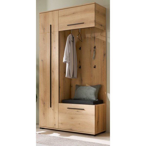 Furn.Design Kompaktgarderobe Design-D (Garderobe Komplett-Set in Evoke Eiche, 111 x 200 cm) viel Stauraum auf wenig Fläche, mit Soft-Close