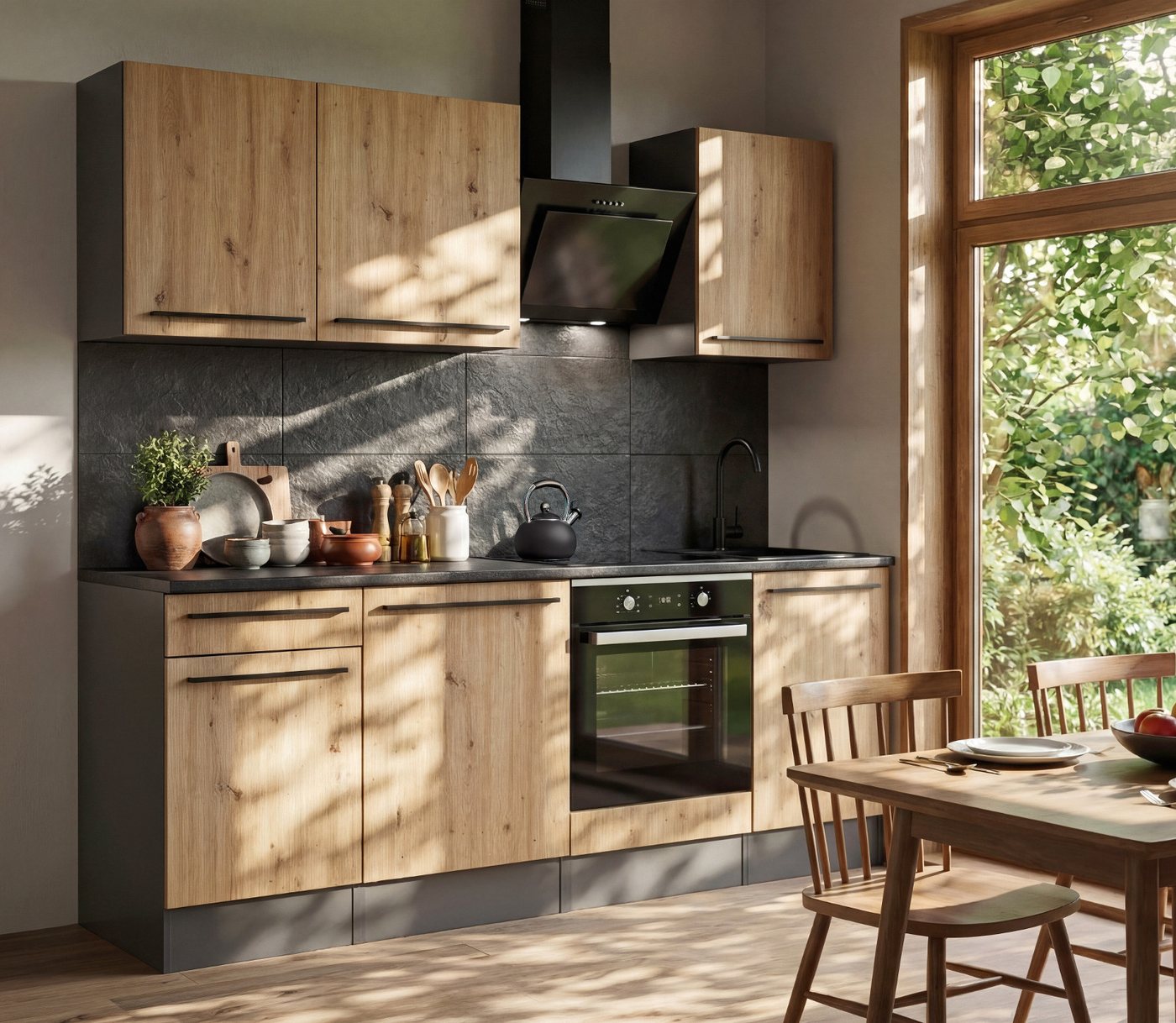 Furn.Design Küchenzeile Smart, (Set 7-teilig in Eiche Artisan und Grau, Breite 220 cm), verschiedene Stellmöglichkeiten – Bild 2 von 5