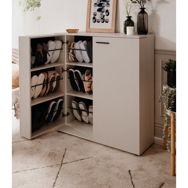 Furn.Design Schuhschrank Logu (Kommode in Samt, ausklappbar, 100 x 110 cm) bis zu 24 Paar Schuhe