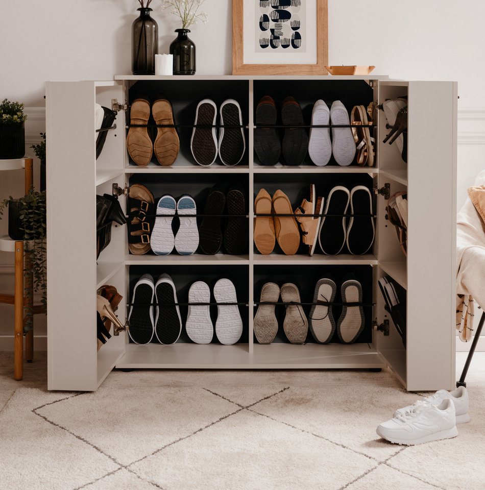 Furn.Design Schuhschrank Logu (Kommode in Samt, ausklappbar, 100 x 110 cm) bis zu 24 Paar Schuhe – Bild 4 von 5