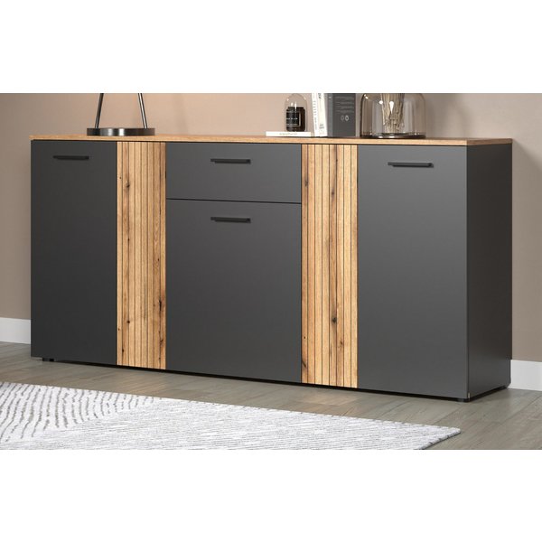 Furn.Design Sideboard Avila (Sideboard in grau mit Evoke Eiche, 181 x 86 cm), mit Staboptik