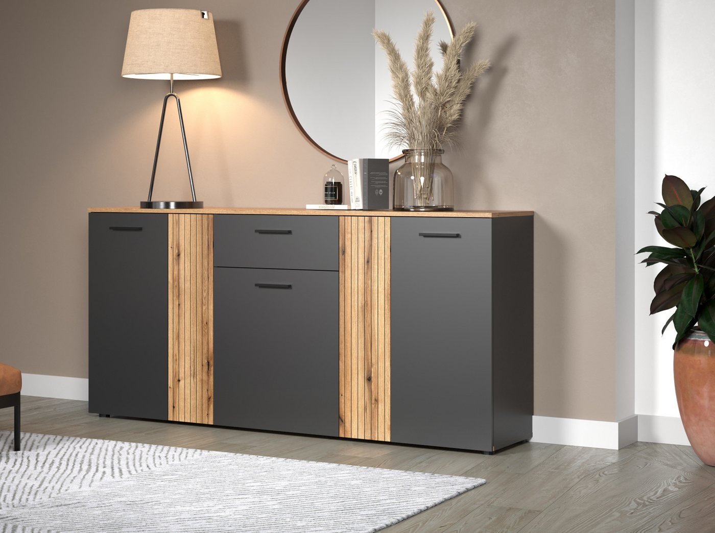 Furn.Design Sideboard Avila (Sideboard in grau mit Evoke Eiche, 181 x 86 cm), mit Staboptik – Bild 5 von 5