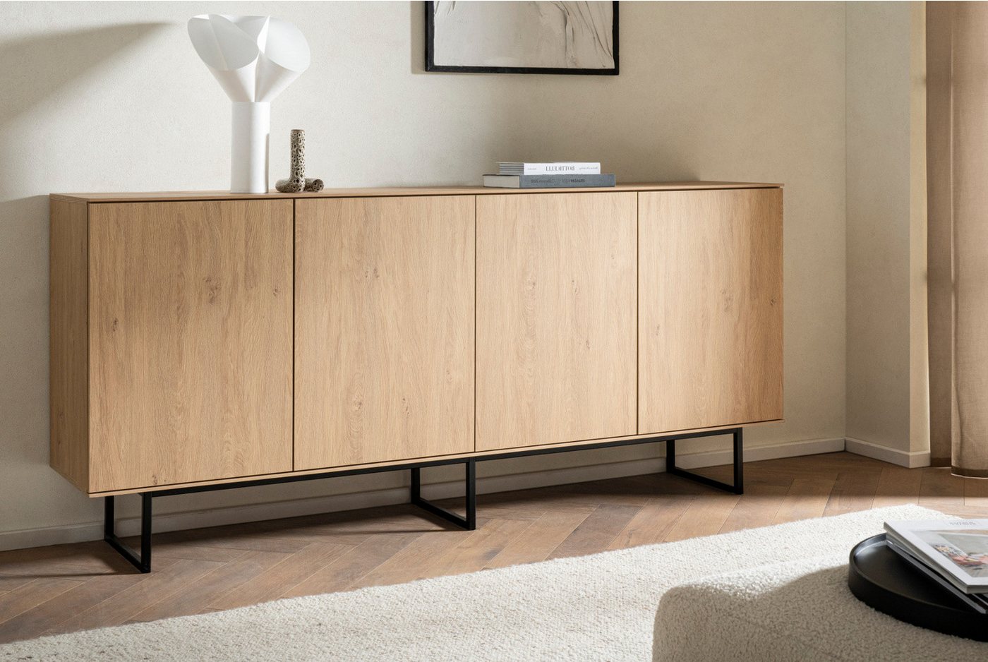 Furn.Design Sideboard Breda (Anrichte in Stone Eiche Dekor, 4-türig, 200 x 90 cm), 8 Fächer, Push-To-Open-Funktion – Bild 3 von 5