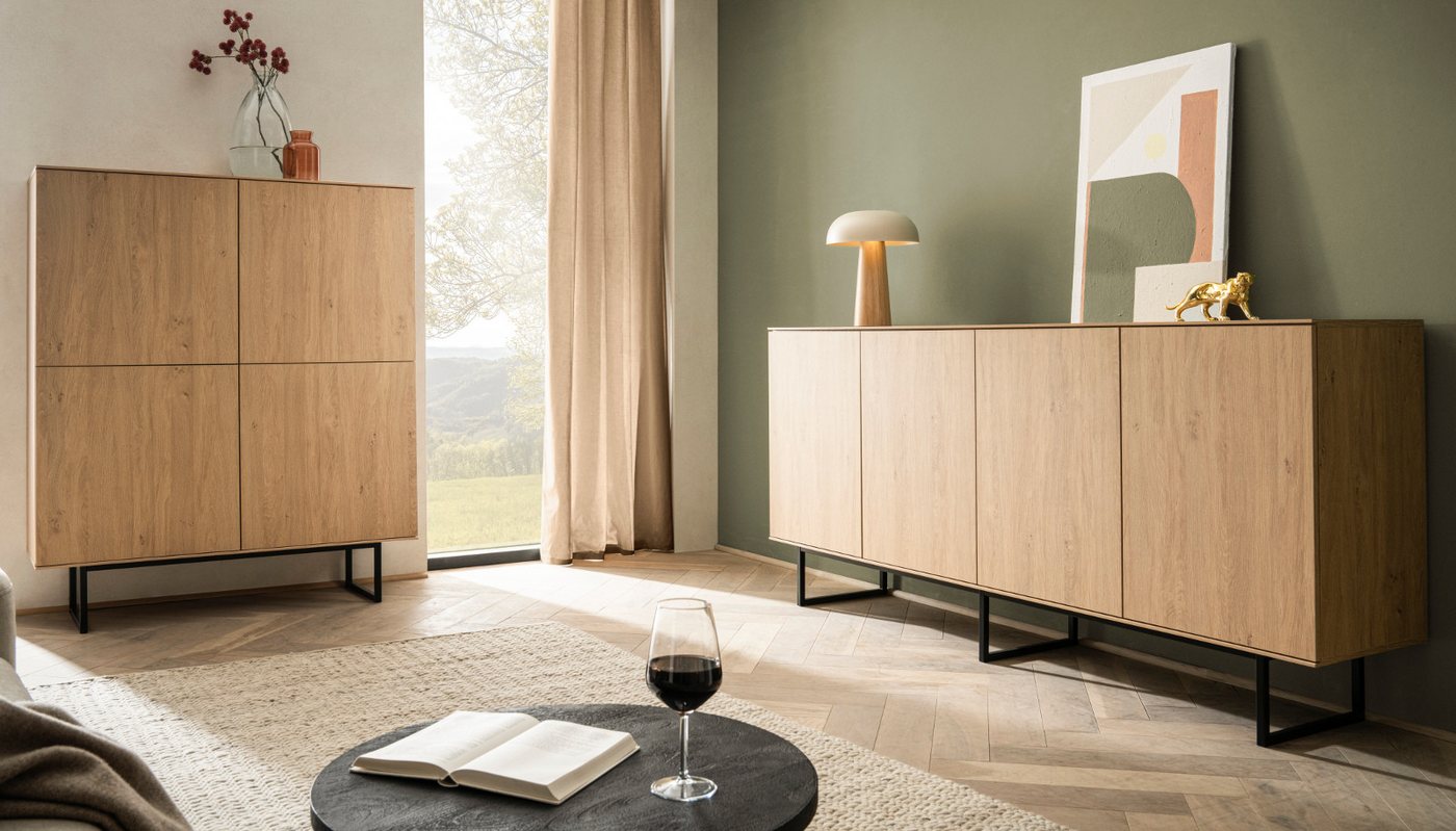 Furn.Design Sideboard Breda (Anrichte in Stone Eiche Dekor, 4-türig, 200 x 90 cm), 8 Fächer, Push-To-Open-Funktion – Bild 4 von 5