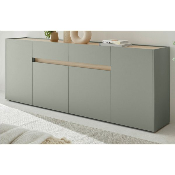 Furn.Design Sideboard Center (große Kommode in Salbei Grün mit Eiche, 4-türig, 223 x 87 cm), mit 8 Fächern und 2 Schubladen