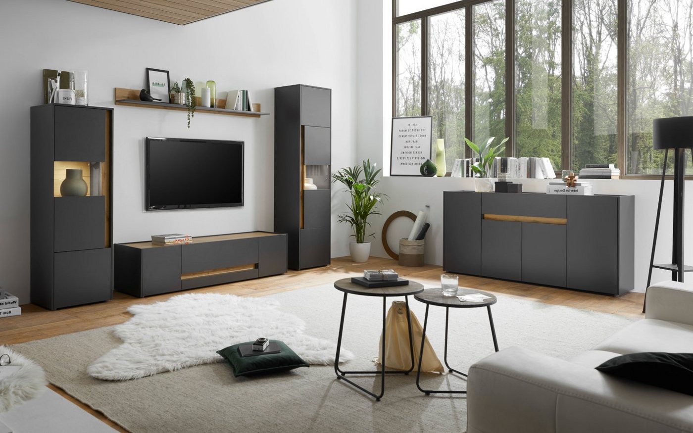 Furn.Design Sideboard Center (Kommode in grau mit Eiche, 170 x 87 cm), 4-türig – Bild 3 von 5