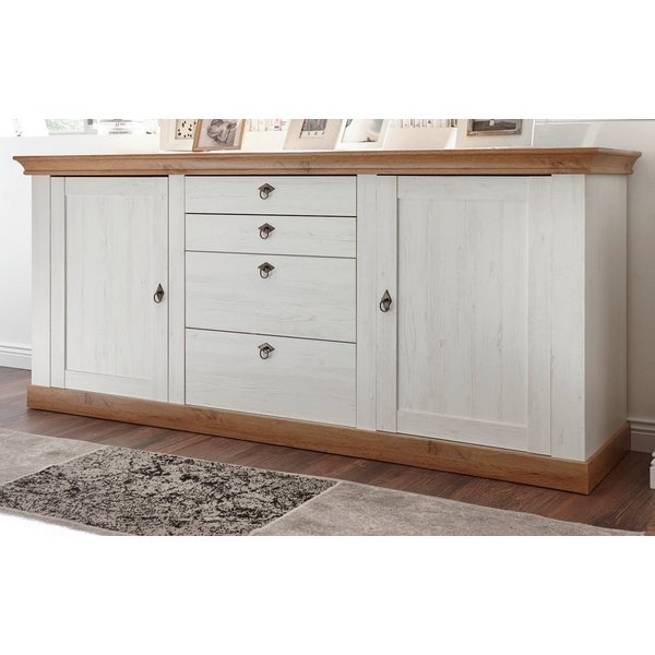 Furn.Design Sideboard Hemsby (Anrichte in Pinie weiß mit Wotan Eiche, 210 x 91 cm), Landhausstil