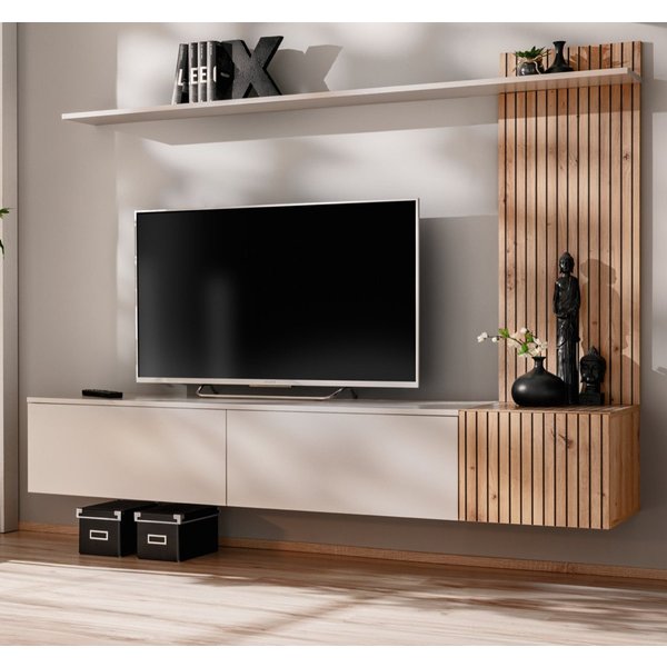 Furn.Design TV-Wand Madina, (Hängende Flat-TV Wand In Kaschmir mit Eiche, Breite 180 cm, TV bis ca. 70), mit Push-To-Open und Soft-Close
