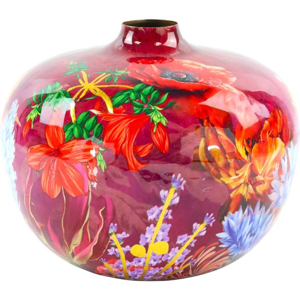 FURNARO Dekovase, Handemailliert mit detailreichem Blumenmuster