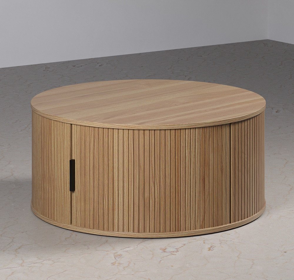 Furnhaus Couchtisch Ronin rund, Eiche-Optik, mit praktischem Stauraum (und Tür, 1-St., Wohnzimmertisch mit eingefrästen Lamellen), Ø 80 cm. runde Tischplatte in – Bild 3 von 5