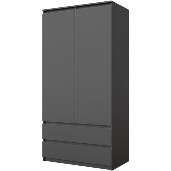 Furnica Kleiderschrank Joelle Anthrazit Grau, 2 Türen und 2 Schubladen H180cm B90cm T50cm